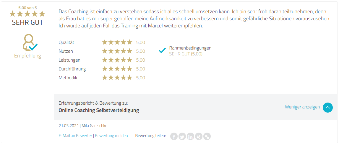 Proven Export Bewertung Selbstverteidigung Online Coaching