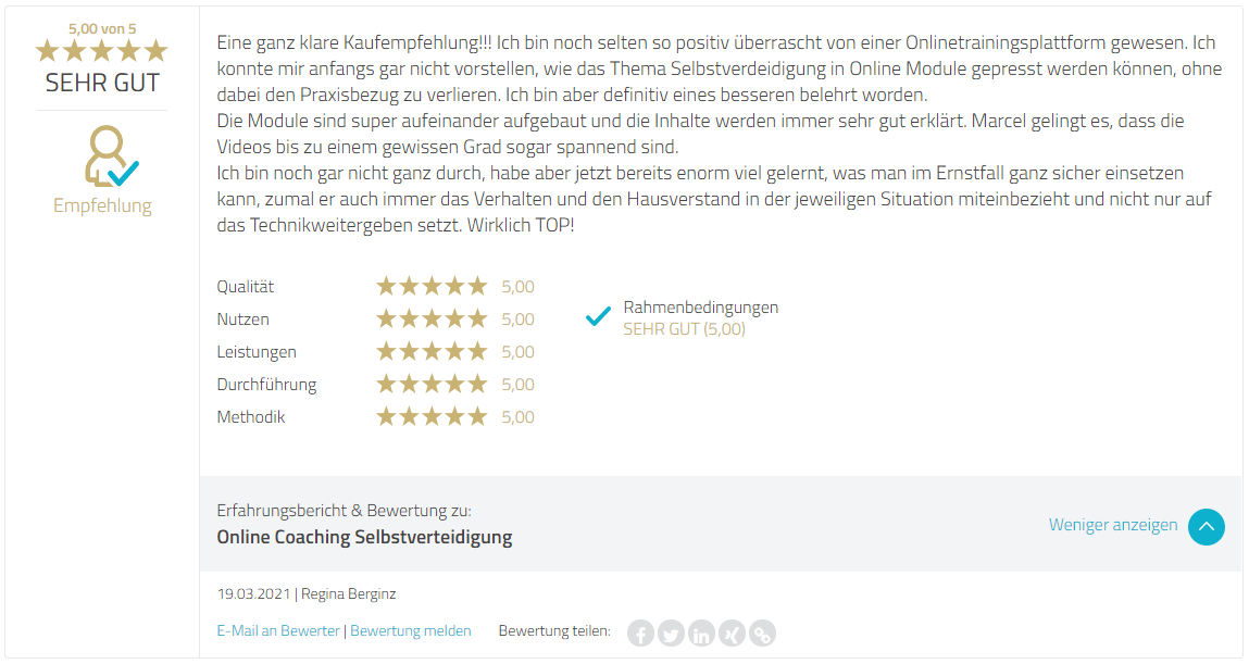 Proven Export Bewertung Selbstverteidigung Online Coaching